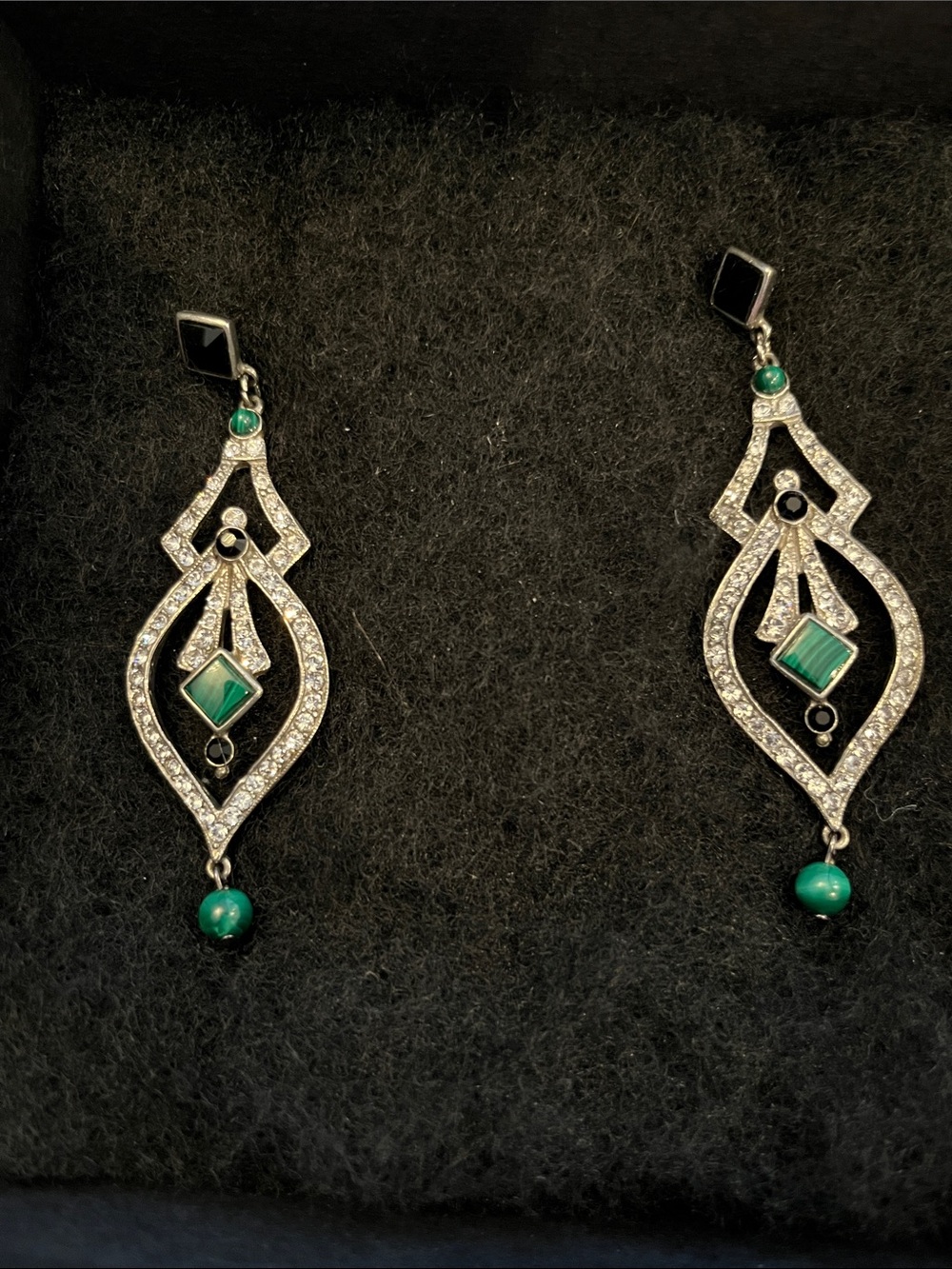 henri bendel Silver-Tone Drop Earrings with Green Stones